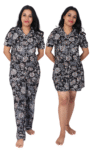 Midnight Blossom Cotton 3-Piece Pajama Set – Elegant & Comfortable