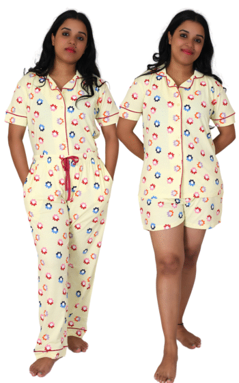 Sunlit Garden Cotton 3-Piece Pajama Set – Fresh & Comfortable