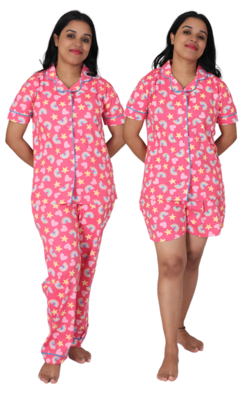 Rainbow Hearts Cotton 3-Piece Pajama Set – Soft & Stylish