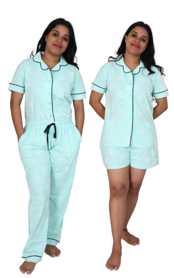 Ocean Mist Cotton 3-Piece Pajama Set – Cool & Comfortable