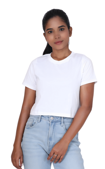 White Aura Crop Round Neck Tee – Classic & Comfortable