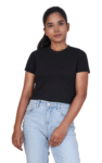 Black Luxe Crop Round Neck Tee – Stylish & Premium Fit